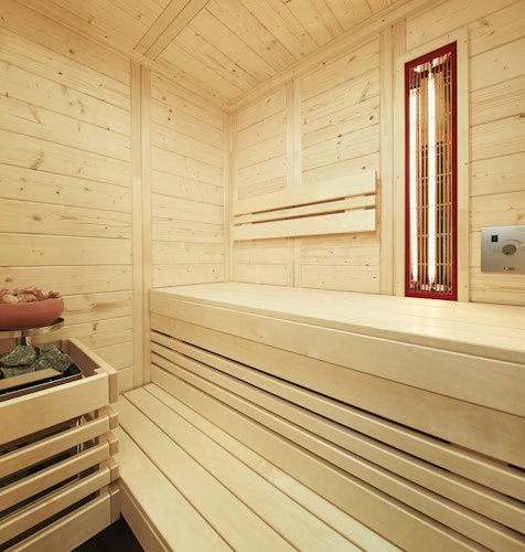 Infraworld Sauna Vitalis 184 Complete Set - 40 mm Massivholzsauna inkl. 5-teiligem gratis Zubehörset Bild