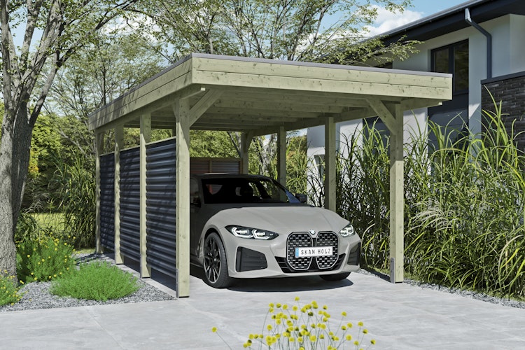 Skan Holz Carport Friesland Hybrid Set 11 314x555 cm inkl. Rück- und Seitenwände aus Aluminium Bild