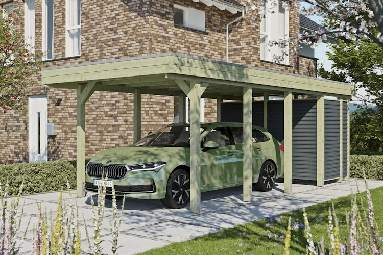 Skan Holz Carport Friesland Hybrid Set 12 314x708 cm inkl. Abstellraum Bild