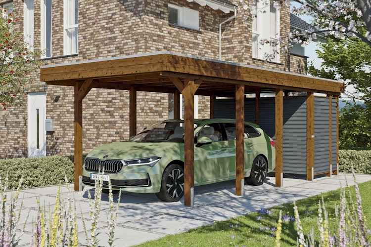 Skan Holz Carport Friesland Hybrid Set 12 314x708 cm inkl. Abstellraum Bild