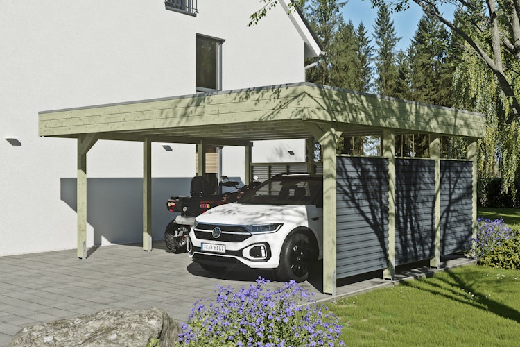 Skan Holz Carport Friesland Hybrid Set 13 557x555 cm inkl. Rück- und Seitenwände aus Aluminium Bild