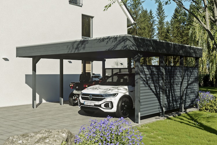 Skan Holz Carport Friesland Hybrid Set 13 557x555 cm inkl. Rück- und Seitenwände aus Aluminium Bild