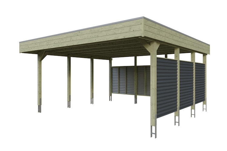 Skan Holz Carport Friesland Hybrid Set 13 557x555 cm inkl. Rück- und Seitenwände aus Aluminium Bild