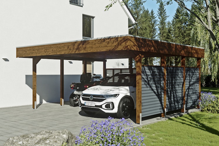 Skan Holz Carport Friesland Hybrid Set 13 557x555 cm inkl. Rück- und Seitenwände aus Aluminium Bild