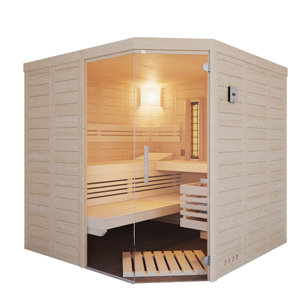 Saunashop 40 gratis Ecke inkl. 5-teiligem Solido Sauna 209 mm | Massivholzsauna Infraworld - Zubehörset Complete