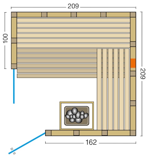 Infraworld Sauna Solido Complete 209 Ecke - 40 mm Massivholzsauna inkl. 5-teiligem gratis Zubehörset