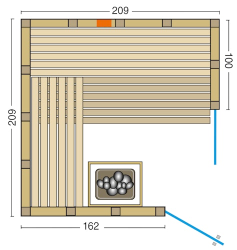 Infraworld Sauna Solido Complete 209 Ecke - 40 mm Massivholzsauna inkl. 5-teiligem gratis Zubehörset