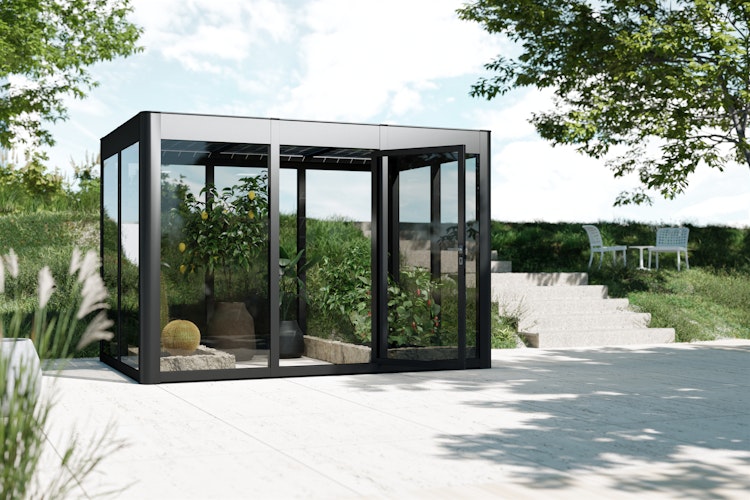 SunElements Design Gewächshaus/Sommergarten SunGarden Power mit 400 Wp Photovoltaikdach-Modulen