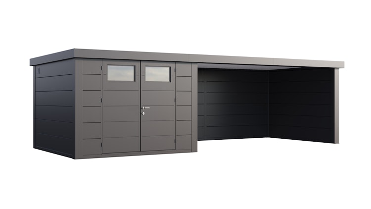 Telluria Metallgerätehaus Classico 3030 mit Lounge Anbau XL (ca. 450 cm Breite)