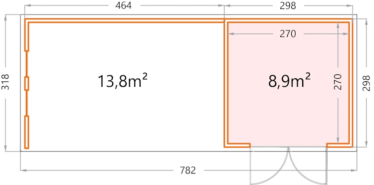 Telluria Metallgerätehaus Classico 3030 mit Lounge Anbau XL (ca. 450 cm Breite) inkl. 2 Fenstern