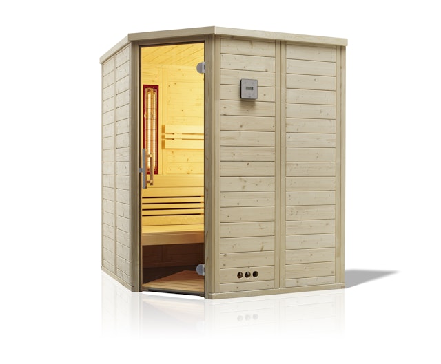 Infraworld Sauna Urban Complete 164 Ecke - 40 mm Massivholzsauna inkl. 5-teiligem gratis Zubehörset Vorschaubild Galerie