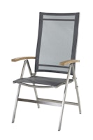 Diamond Garden Hochlehner VENEDIG, Edelstahl gebürstet / Sunproof Sling / Teak-Armlehnen