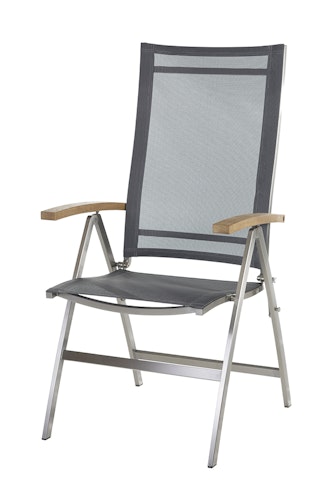Diamond Garden Hochlehner VENEDIG, Edelstahl gebürstet / Sunproof Sling / Teak-Armlehnen