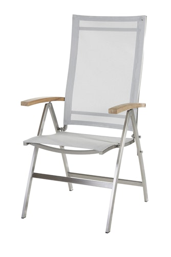 Diamond Garden Hochlehner VENEDIG, Edelstahl gebürstet / Sunproof Sling / Teak-Armlehnen