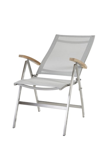 Diamond Garden Hochlehner VENEDIG, Edelstahl gebürstet / Sunproof Sling / Teak-Armlehnen