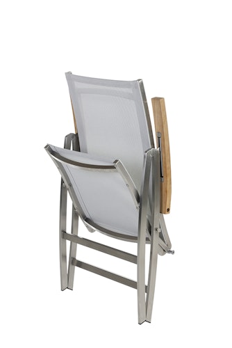 Diamond Garden Hochlehner VENEDIG, Edelstahl gebürstet / Sunproof Sling / Teak-Armlehnen