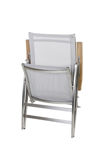 Diamond Garden Hochlehner VENEDIG, Edelstahl gebürstet / Sunproof Sling / Teak-Armlehnen