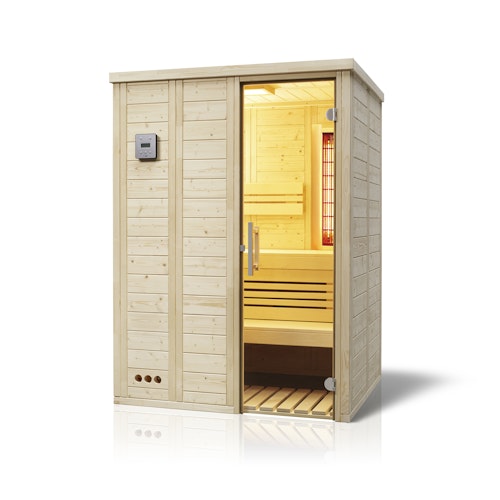 Infraworld Sauna Vitalis 184 Complete Set - 40 mm Massivholzsauna inkl. 5-teiligem gratis Zubehörset Bild