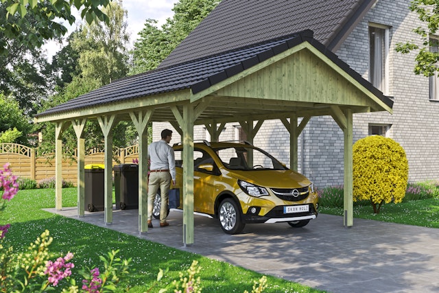 Skan Holz Wallgau - Satteldach Einzelcarport Breite 430 cm |  Mein-Gartenshop24 | Carports