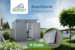 B-Ware Biohort Gerätehaus AvantGarde Window Edition inkl. gratis Fensterelement, Doppeltüre, 260 x 220 cm (Gr. A5)