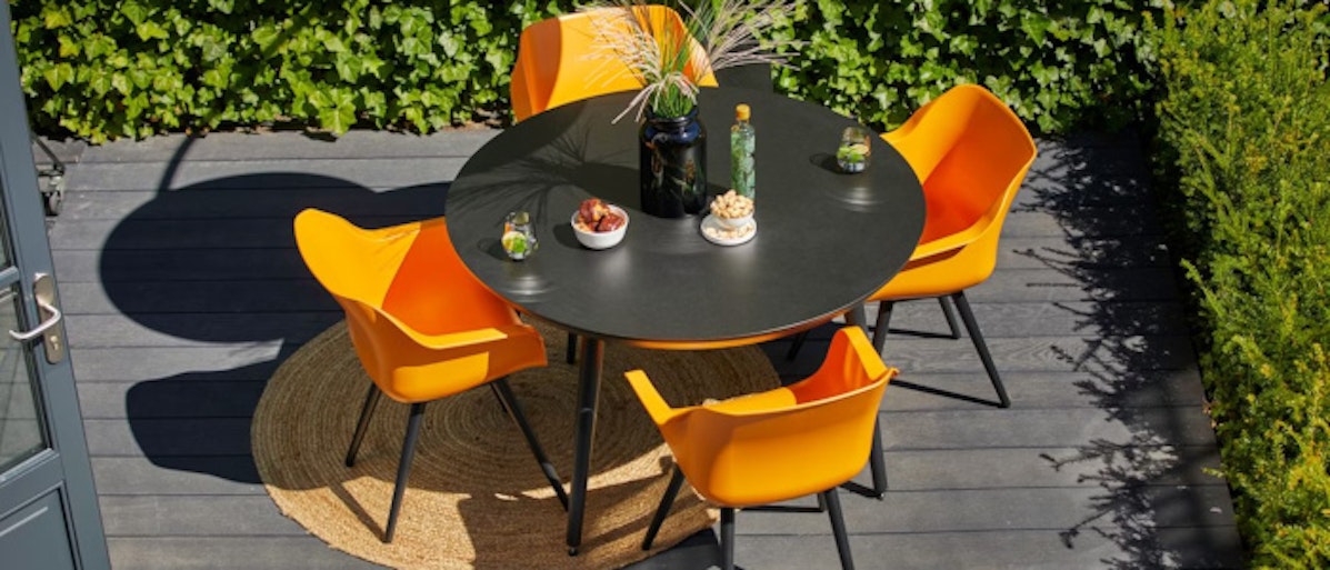 Diamond Garden Balkon-Set SHEFFIELD, Tisch + 2 Stühle, Edelstahl Dunkelgrau  / HPL / Teak / Rope