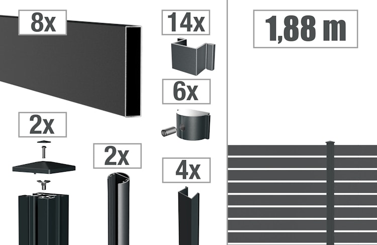 dz Alu Steckzaun-Komplettset VIDUAL Line 100 Distanz 18 mm zum Einbetonieren