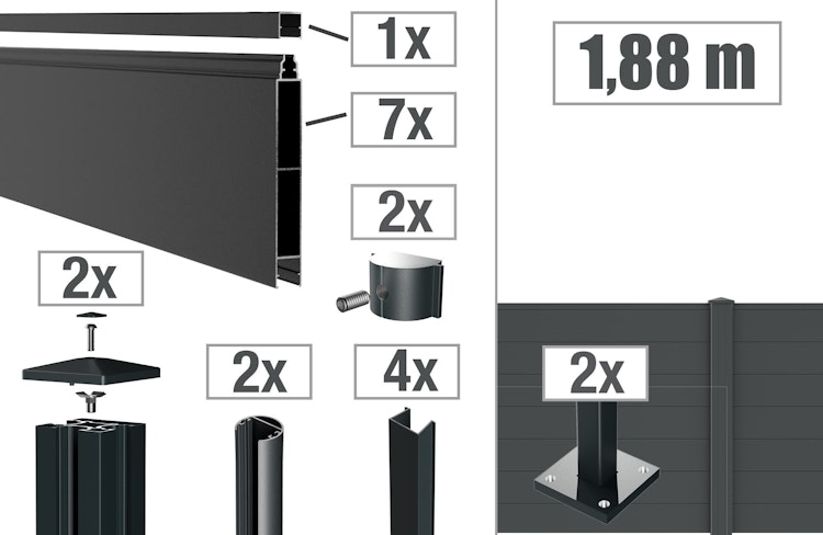 dz Alu Steckzaun-Komplettset VIDUAL Snap 140 zum Aufschrauben