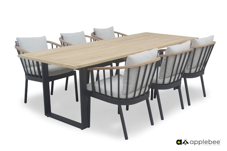 Apple Bee Esstisch CONDOR 190 x 95 cm, Aluminium Schwarz / Teak - Abverkauf