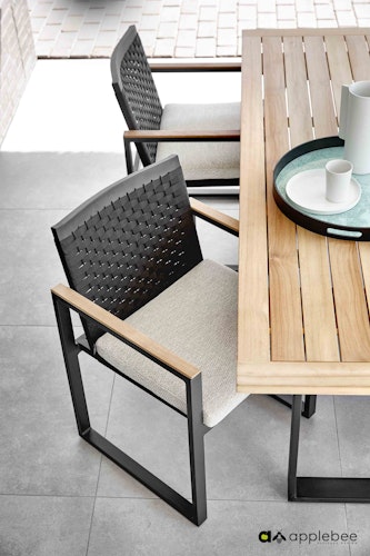 Apple Bee Esstisch CONDOR 190 x 95 cm, Aluminium Schwarz / Teak - Abverkauf