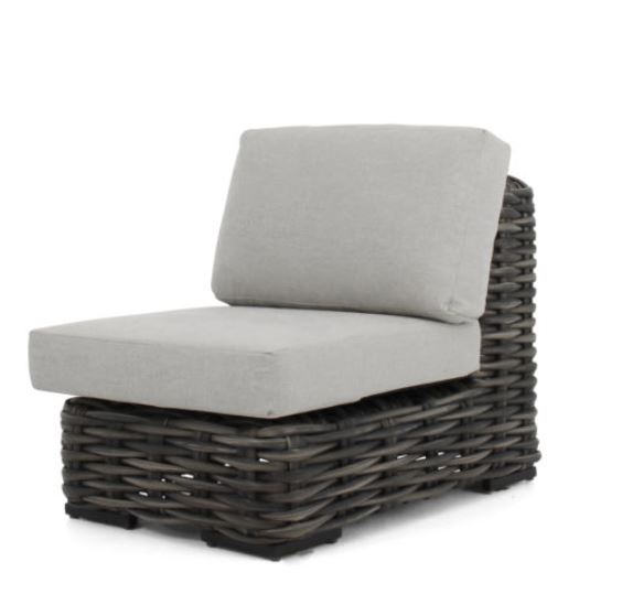 Apple Bee Lounge Mittelmodul ELEMENTS XL, Polyrattan Black Wash / Kissen BEE WETT (100 % Polypropylen) Pebble Grey