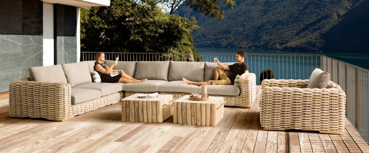 Apple Bee Loungesessel FFF, Polyrattan Silk / Kissen BEE WETT (100 % Polypropylen) Taupe - Abverkauf