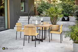 Apple Bee JAKARTA DINING Set, Tisch 110 x 110 cm + 4 Stühle, Aluminium / Teak / Rope Limone