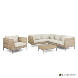 Apple Bee Ecklounge-Set LONG ISLAND, Sofa + Sessel + Tisch, Teak Coastal / Aluminium / Kissen BEE WETT (100 % Polypropylen)