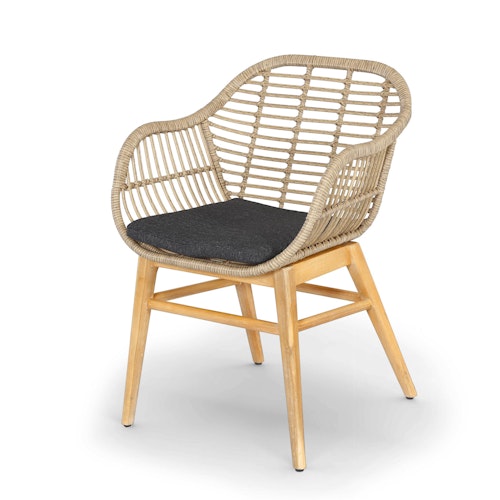BEST Dining Sessel LECCE, Akazie / Polyrattan Braun / Kissen Sunproof (100 % Polypropylen) Anthrazit