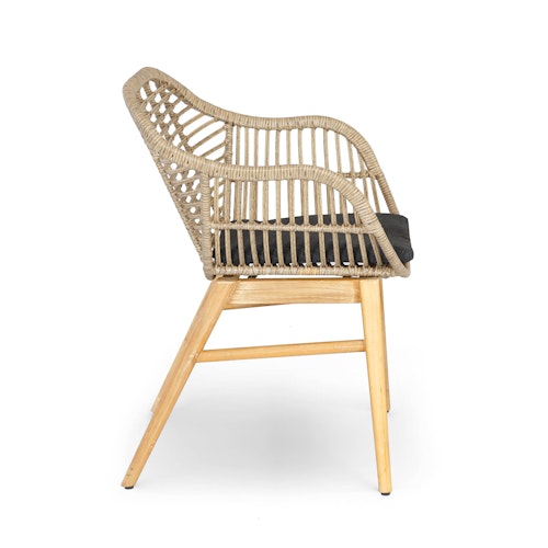 BEST Dining Sessel LECCE, Akazie / Polyrattan Braun / Kissen Sunproof (100 % Polypropylen) Anthrazit