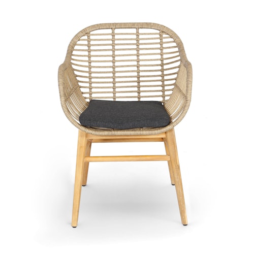 BEST Dining Sessel LECCE, Akazie / Polyrattan Braun / Kissen Sunproof (100 % Polypropylen) Anthrazit