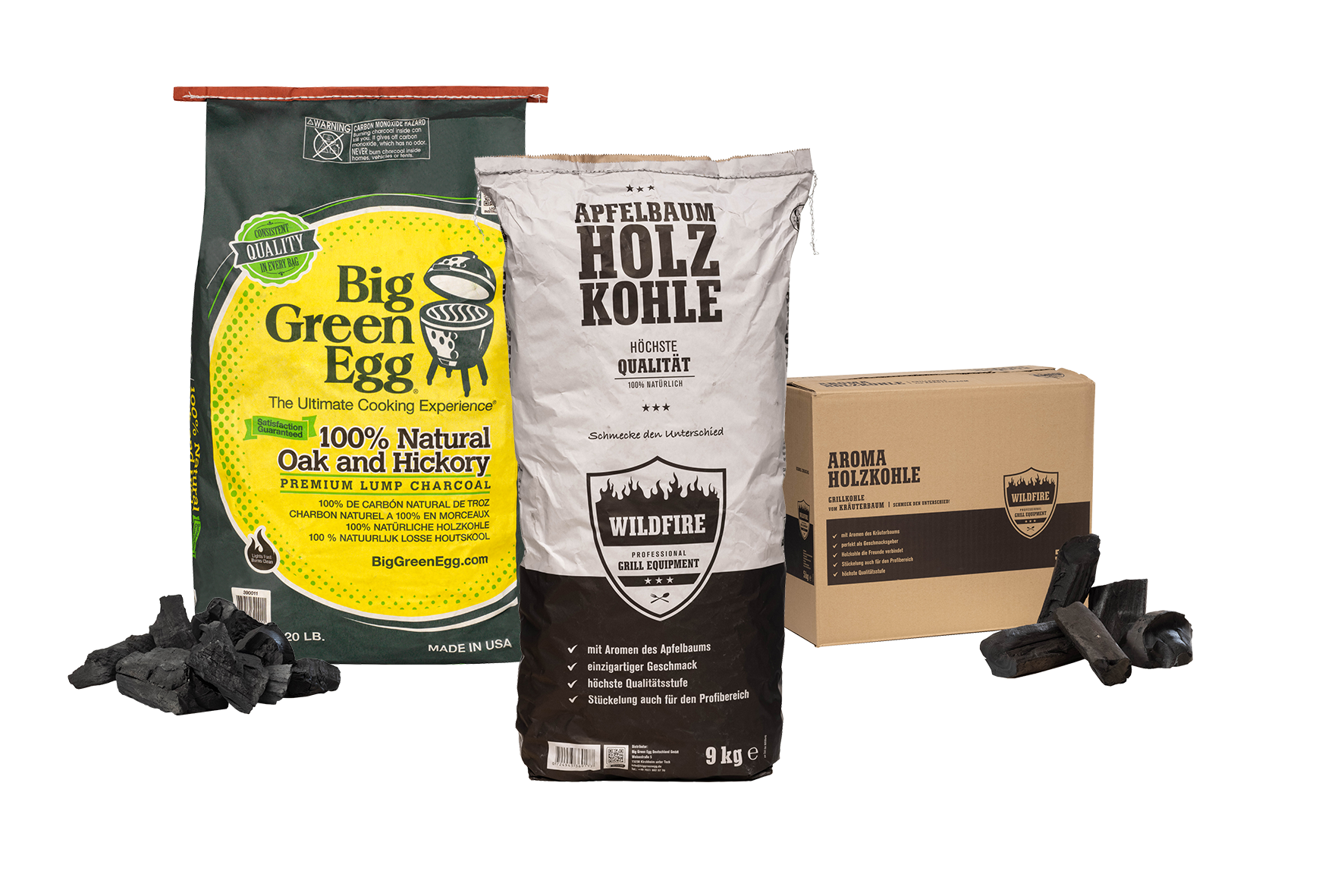 Big Green Egg Bio-Holzkohle, Holzkohle vom Apfelbaum und Kräuterbaum 