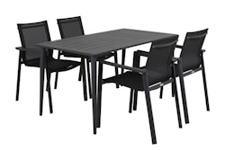 Brafab 4er Dining-Set DELIA, Tisch 140 x 78 cm + 4 Stühle, Aluminium Schwarz / Kunststoffgewebe Schwarz