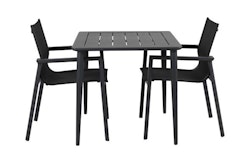 Brafab 2er Dining-Set DELIA, Tisch 78 x 78 cm + 2 Stühle, Aluminium Schwarz / Kunststoffgewebe Schwarz