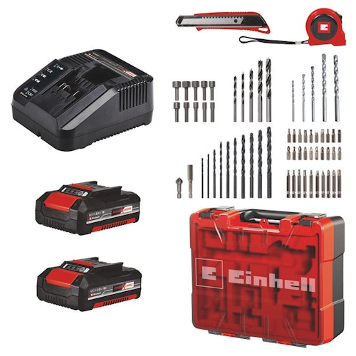 Einhell Akku-Schlagbohrschrauber TE-CD 18/40Li-i inkl. 2x 2,0-Ah-Akku & 64-teiligem Zubehör