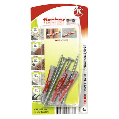 Fischer Universaldübel Duopower 6x50mm S K (4 Stück)