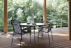 Cinas Gartenmöbel Set ELLEN / MOOD, Klapptisch Ø 110 cm + 4 Stühle, Aluminium Anthrazit / Teak / Kunststoff-Lamellen