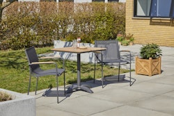 Cinas Balkon-Set MOOD, Bistrotisch + 2 Stühle, Aluminium Anthrazit / Teak / Kunststoffgewebe Schwarz