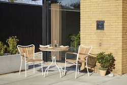 Cinas Balkon-Set ELLEN, Kaffeetisch Ø 80 cm + 2 Sessel, Aluminium Weiß / Teak