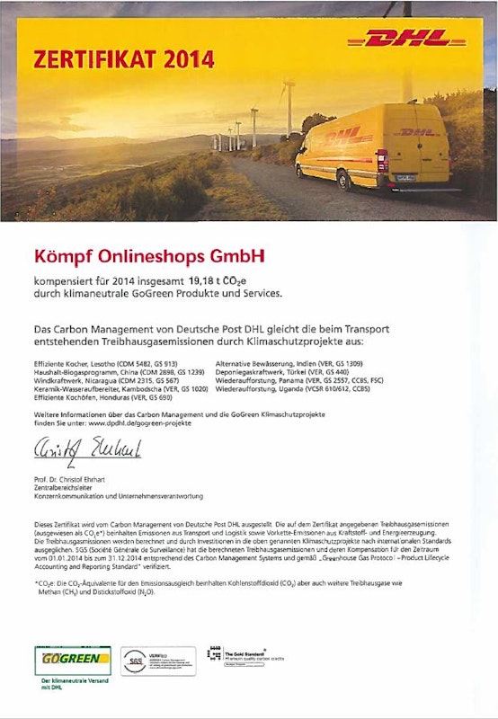 DHL GoGreen Zertifikat 2014