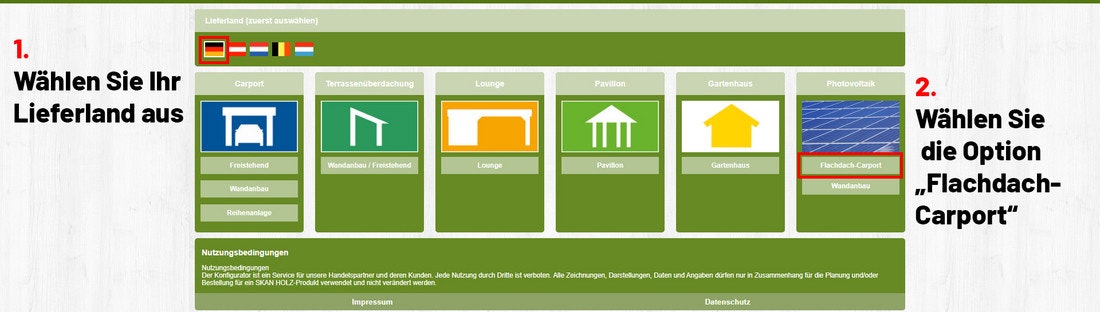 Skanholz Konfigurator für individuelle Carports und Gartenhäuser