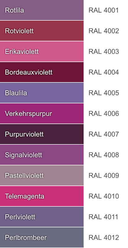 RAL-Farbnummern Violett