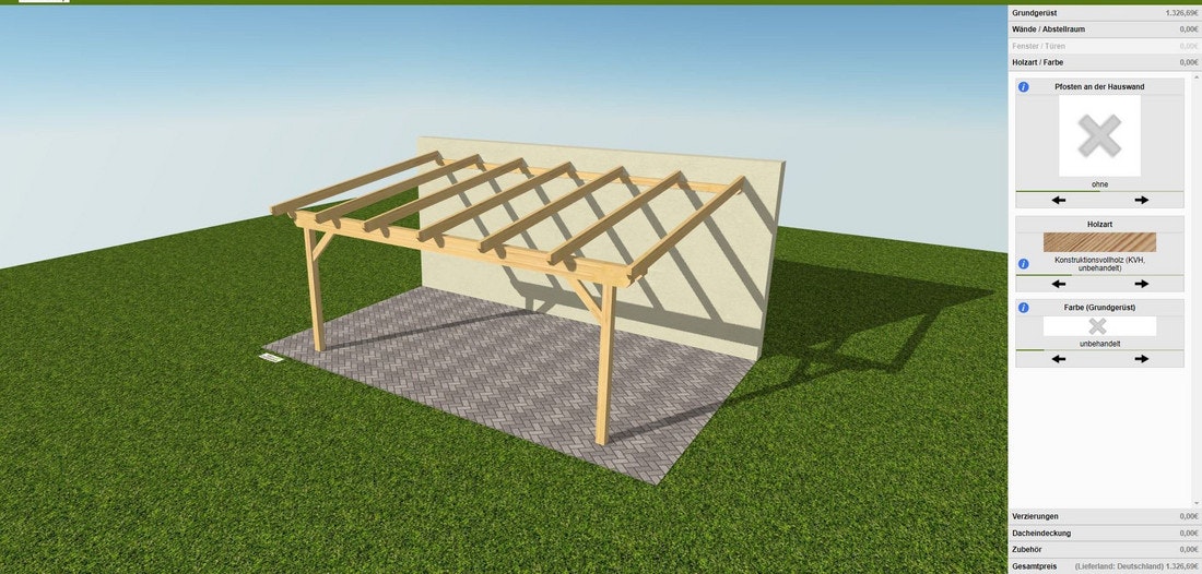 Skanholz Konfigurator für individuelle Carports und Gartenhäuser