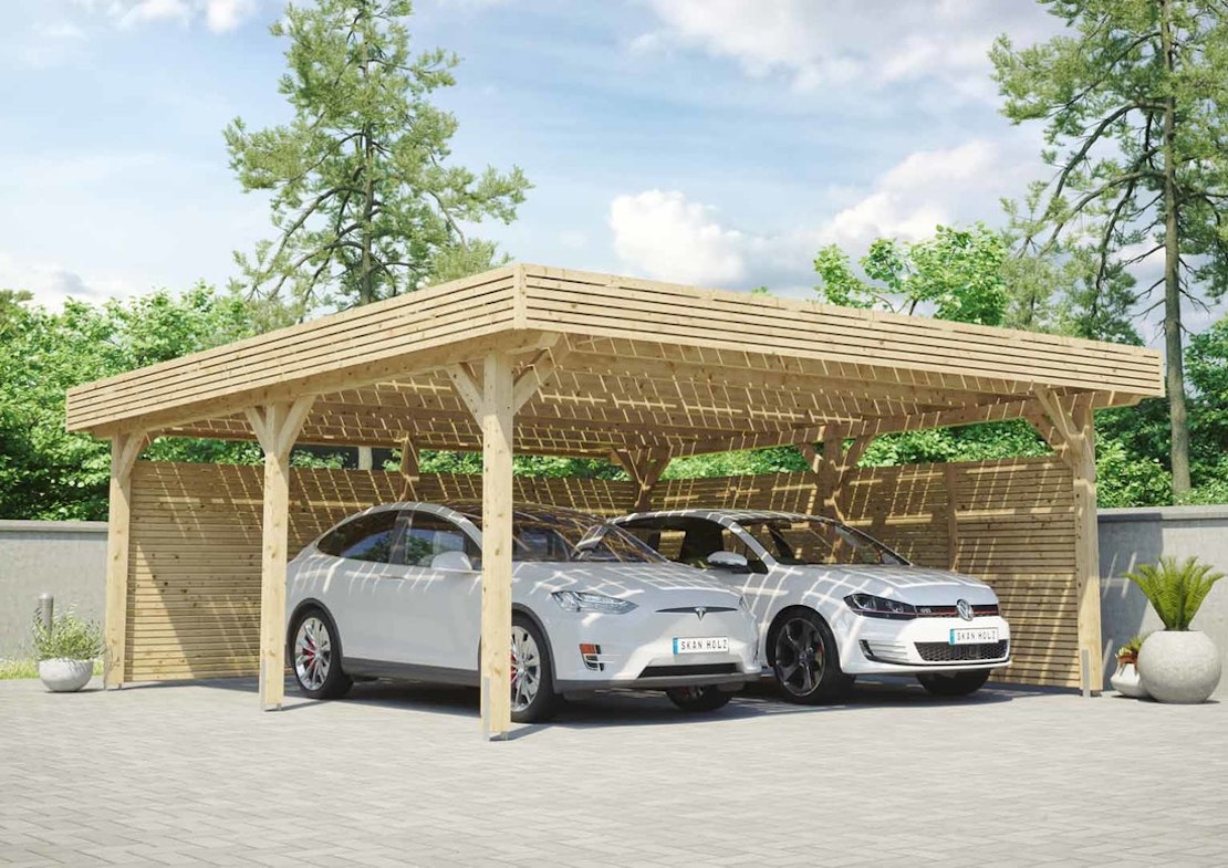 Skan Holz Solar Carport Doppel naturbelassen