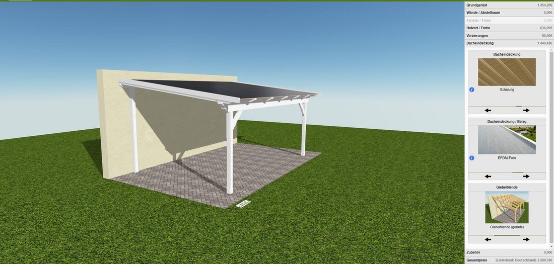 Skanholz Konfigurator für individuelle Carports und Gartenhäuser